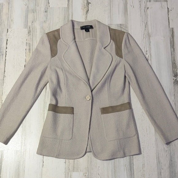 St. John Santana Knit Blazer With Suede Trim Size 6 - Picture 2 of 13